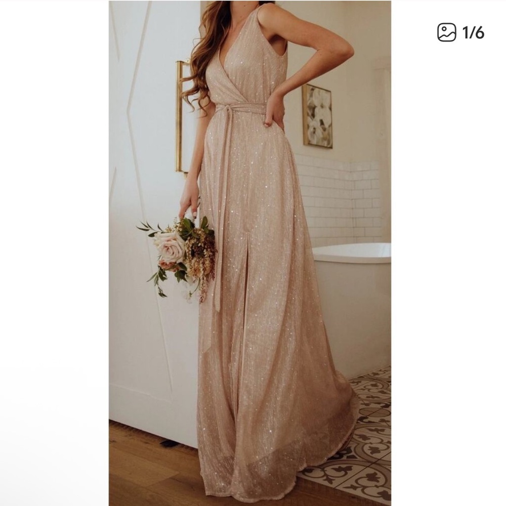 BALTIC BORN Women’s Size XL Champagne Sparkle Helen Sleeveless Belted Maxi Dress